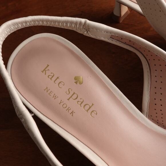 Kate Spade Heels Womens SZ 7.5B Cream Trish Slingback Leather Perforated Shoes - Picture 14 of 15